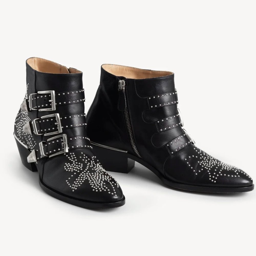 Chloe Susanna Boots, Silver and Black, Size 39.5